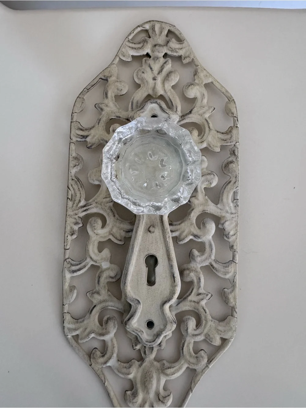 Vintage Cream Chic Wall Sconce Crystal Knob Hook French Country Cottagecore Keys